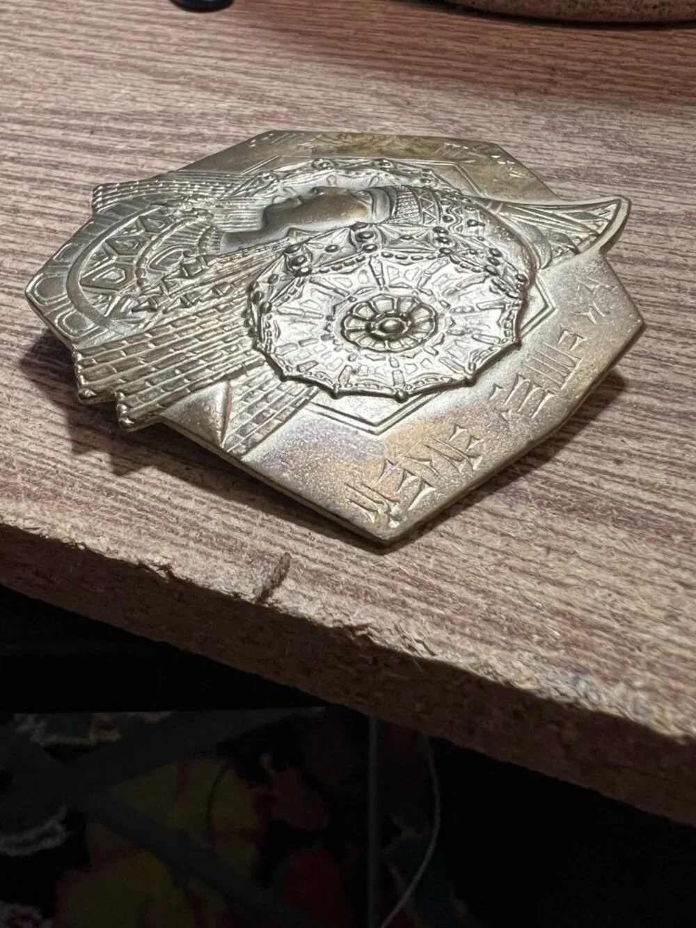 1940 RARE Lady Of Elche Brass Belt Buckle Goddess Witchy Ancient Female Power 3